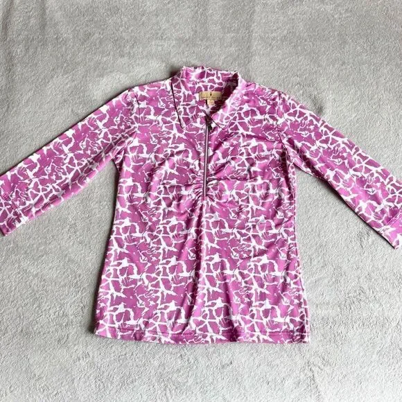 NWOT Sport Haley Women’s Pink Print 1/4 Zip Collared Sports Long Sleeve Top